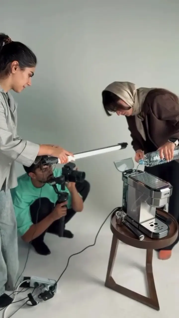 Behind the scenes: the NoOr crew lighting a product shoot in the studio