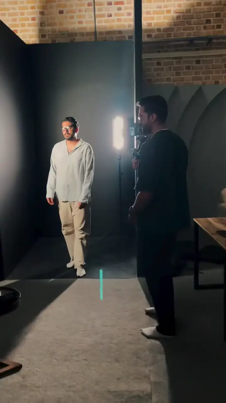 Behind the scenes: a model on set during the NOK Agency shoot in Kerman